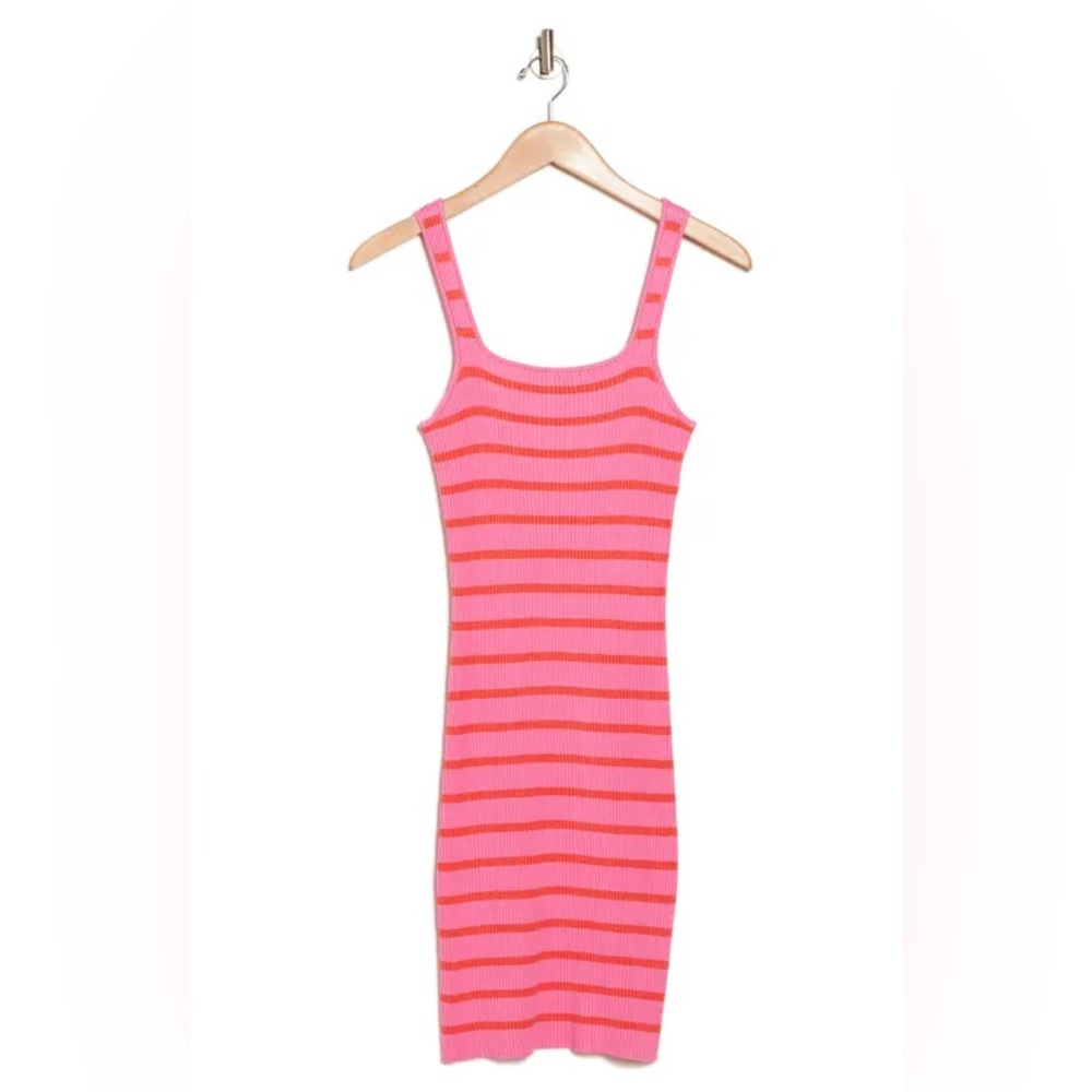 NEW HOT STRIPE RIB TANK DRESS IN HOT MELON - PINK LAGOON